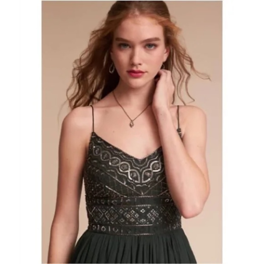 Bhldn Dress Bristol Dress In Forest Green Beaded Bodice